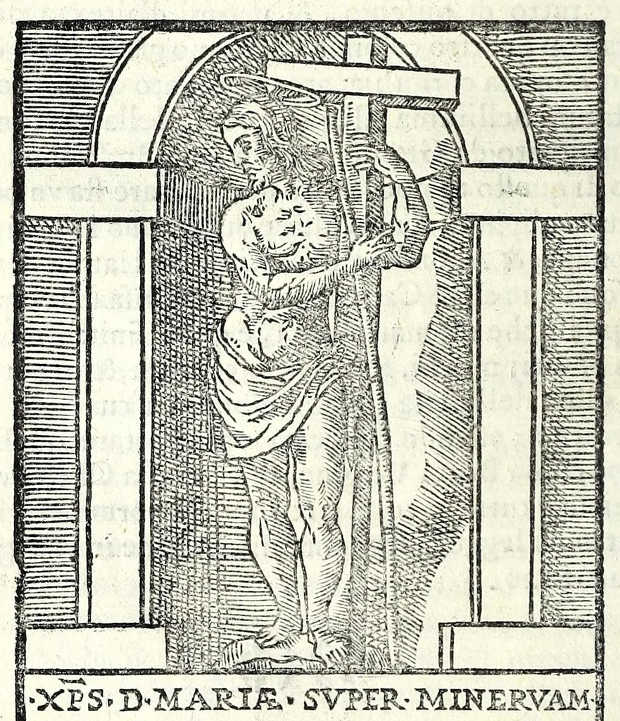 An illustration from Le cose maravigliose dell'alma città di Roma : dove si veggono il movimento delle guglie, & gli acquedutti per condurre l'Acqua Felice, le ample e commode strade, fatte à beneficio publico dal santissimo Sisto V. P.O.M. : et si tratta delle chiese, rappresentate in disegno da Gieronimo Francino, con le stationi, & reliquie de' corpi santi che vi sono, et vn trattato del modo d'acquistare l'indulgenze : la guida romana, che insegna facilmente à i forastieri à ritrouare le più notabili cose di Roma : li nomi de i sommi pontefici, imperatori, & altri principi christiani : il numero delle parrocchie & compagnie che sono in Roma : l'antichità di Roma, breuemente raccolta : & vn discorso sopra li fuochi de gli antichi, 1588, leaf 74
