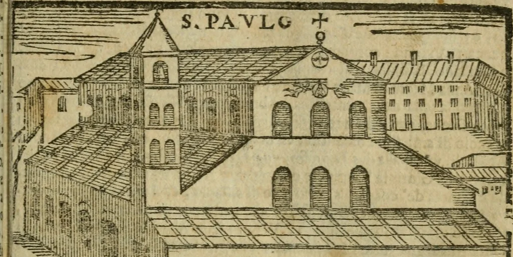 An illustration from Le cose maravigliose di Roma : cioè, chiese, e luoghi pij, con la delineatione dell'edificio, loro historia, ornamenti, pitture, e sculture, co'l nome de' pittori e scultori che l'han fatte : cimiterij, reliquie, corpi santi, stationi, & indulgenze che vi sono ... : la guida romana, che insegna a' forastieri di trouar facilmente le sudette cose ; i nomi de' sommi pontefici, imperatori, rè & altri prencipi christiani : le sette famose marauiglie del mondo : con le poste principali d'Italia & altre cose notabili, 1640, leaf 18