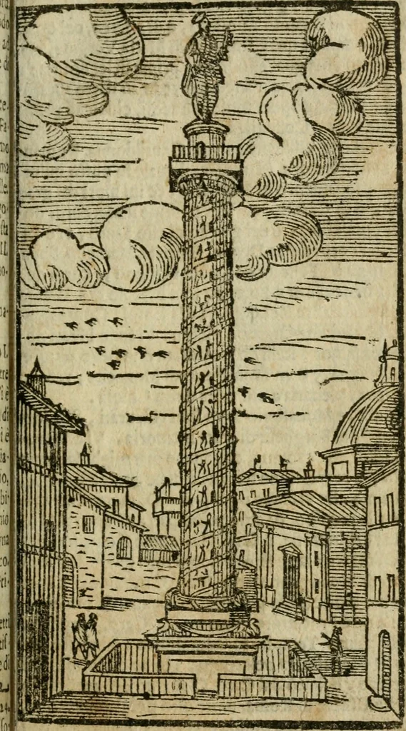An illustration from Le cose maravigliose di Roma : cioè, chiese, e luoghi pij, con la delineatione dell'edificio, loro historia, ornamenti, pitture, e sculture, co'l nome de' pittori e scultori che l'han fatte : cimiterij, reliquie, corpi santi, stationi, & indulgenze che vi sono ... : la guida romana, che insegna a' forastieri di trouar facilmente le sudette cose ; i nomi de' sommi pontefici, imperatori, rè & altri prencipi christiani : le sette famose marauiglie del mondo : con le poste principali d'Italia & altre cose notabili, 1640, leaf 38