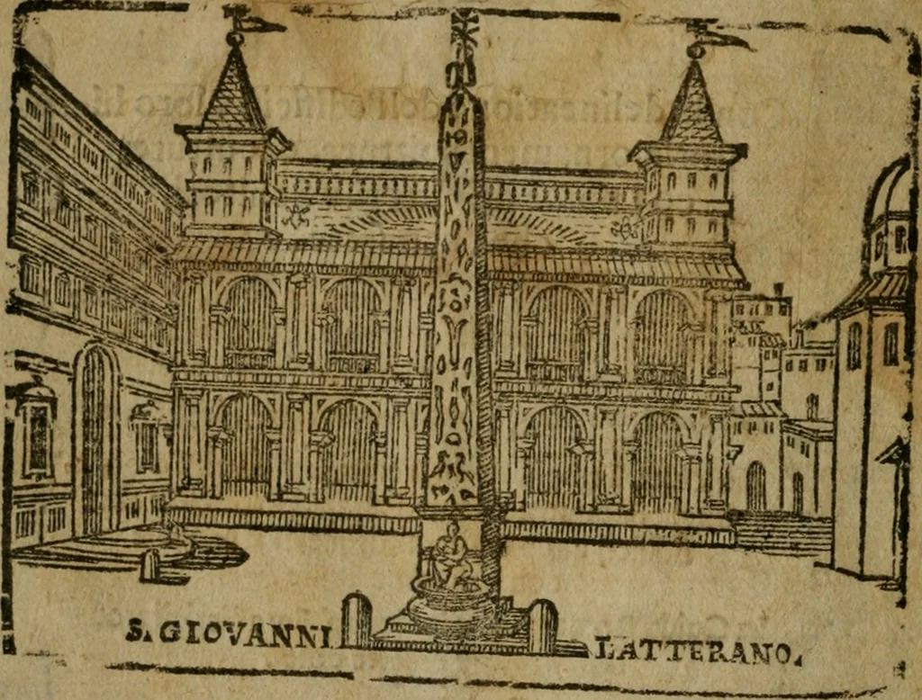 An illustration from Le cose maravigliose di Roma : cioè, chiese, e luoghi pij, con la delineatione dell'edificio, loro historia, ornamenti, pitture, e sculture, co'l nome de' pittori e scultori che l'han fatte : cimiterij, reliquie, corpi santi, stationi, & indulgenze che vi sono ... : la guida romana, che insegna a' forastieri di trouar facilmente le sudette cose ; i nomi de' sommi pontefici, imperatori, rè & altri prencipi christiani : le sette famose marauiglie del mondo : con le poste principali d'Italia & altre cose notabili, 1640, leaf 5