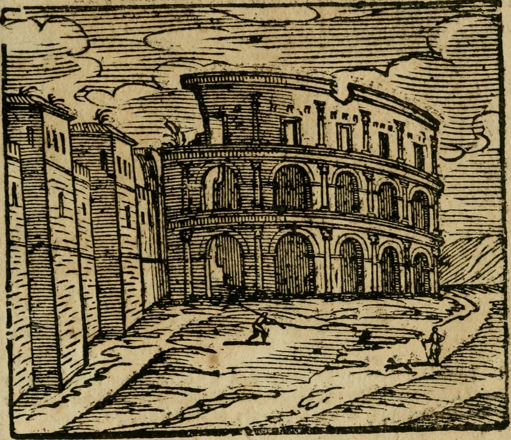 An illustration from Le cose maravigliose di Roma : cioè, chiese, e luoghi pij, con la delineatione dell'edificio, loro historia, ornamenti, pitture, e sculture, co'l nome de' pittori e scultori che l'han fatte : cimiterij, reliquie, corpi santi, stationi, & indulgenze che vi sono ... : la guida romana, che insegna a' forastieri di trouar facilmente le sudette cose ; i nomi de' sommi pontefici, imperatori, rè & altri prencipi christiani : le sette famose marauiglie del mondo : con le poste principali d'Italia & altre cose notabili, 1640, leaf 78
