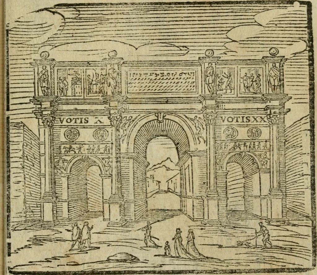 An illustration from Le cose maravigliose di Roma : cioè, chiese, e luoghi pij, con la delineatione dell'edificio, loro historia, ornamenti, pitture, e sculture, co'l nome de' pittori e scultori che l'han fatte : cimiterij, reliquie, corpi santi, stationi, & indulgenze che vi sono ... : la guida romana, che insegna a' forastieri di trouar facilmente le sudette cose ; i nomi de' sommi pontefici, imperatori, rè & altri prencipi christiani : le sette famose marauiglie del mondo : con le poste principali d'Italia & altre cose notabili, 1640, leaf 86