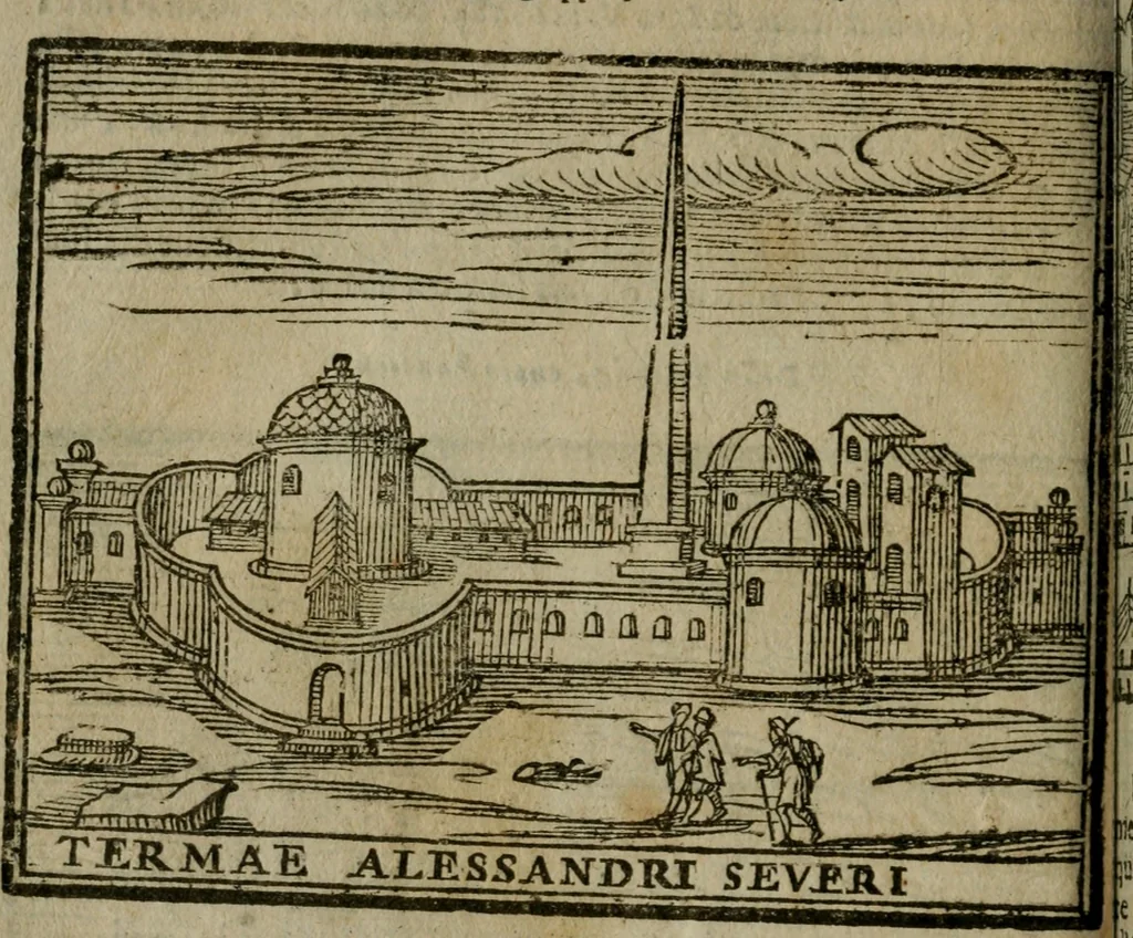 An illustration from Le cose maravigliose di Roma : cioè, chiese, e luoghi pij, con la delineatione dell'edificio, loro historia, ornamenti, pitture, e sculture, co'l nome de' pittori e scultori che l'han fatte : cimiterij, reliquie, corpi santi, stationi, & indulgenze che vi sono ... : la guida romana, che insegna a' forastieri di trouar facilmente le sudette cose ; i nomi de' sommi pontefici, imperatori, rè & altri prencipi christiani : le sette famose marauiglie del mondo : con le poste principali d'Italia & altre cose notabili, 1640, leaf 93