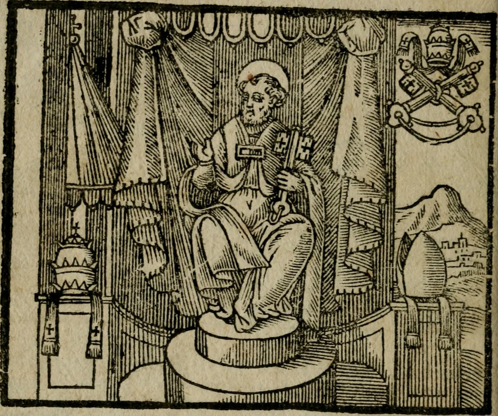 An illustration from Le cose maravigliose di Roma : cioè, chiese, e luoghi pij, con la delineatione dell'edificio, loro historia, ornamenti, pitture, e sculture, co'l nome de' pittori e scultori che l'han fatte : cimiterij, reliquie, corpi santi, stationi, & indulgenze che vi sono ... : la guida romana, che insegna a' forastieri di trouar facilmente le sudette cose ; i nomi de' sommi pontefici, imperatori, rè & altri prencipi christiani : le sette famose marauiglie del mondo : con le poste principali d'Italia & altre cose notabili, 1640, leaf 95