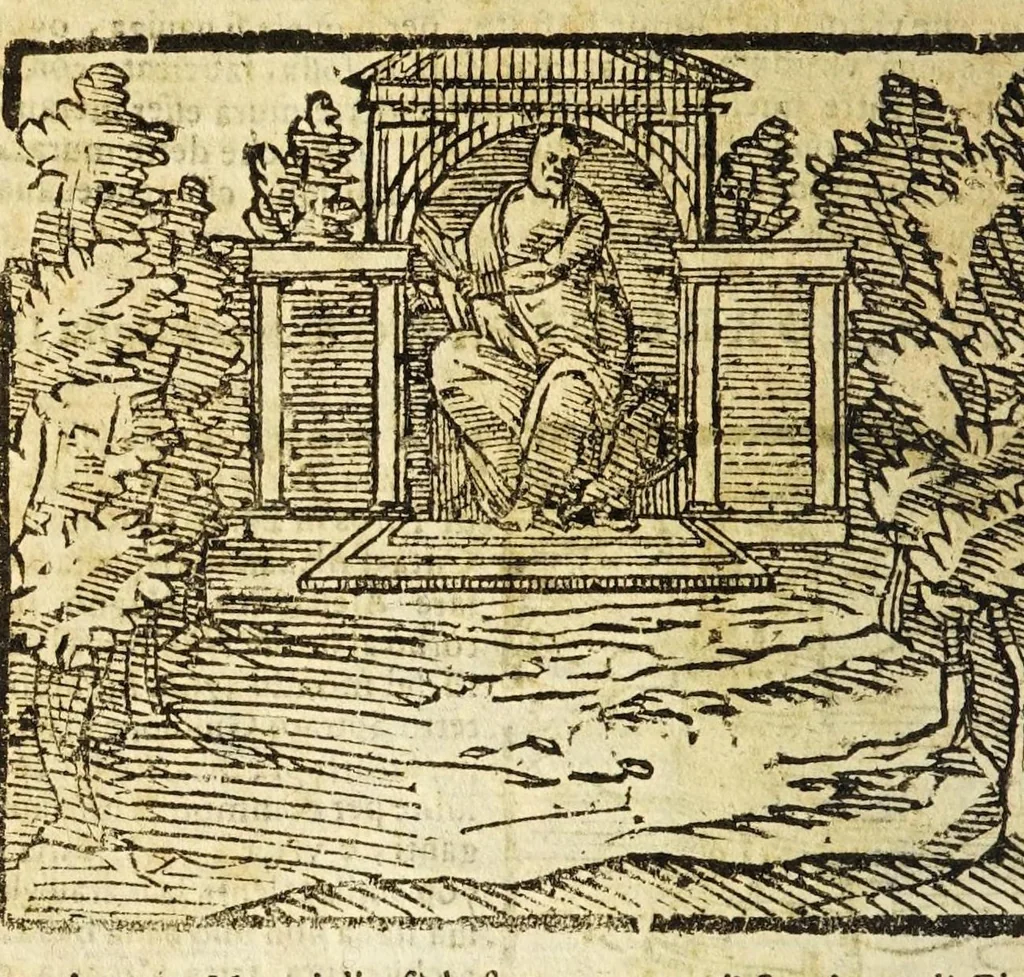 An illustration from Le cose merauigliose dell'alma città di Roma : doue si tratta delle chiese, stationi, reliquie corpi santi, che vi sono, e diuersi maritaggi di pouere zitelle, che si fanno : con la guida romana, che insegna facilmente à forastieri di ritrouare le cose più notabili di Roma : li nomi de' sommi pontefici, imperatori, & altri principi christiani, con le principali poste d'Italia : con aggiunta d'altre cose sacre da Clemente VIII, Paolo V, Vrbano VIII, Innocentio X & Alessandro VII : con le sette merauiglie del mondo, & altre cose notabili, 1666, leaf 112
