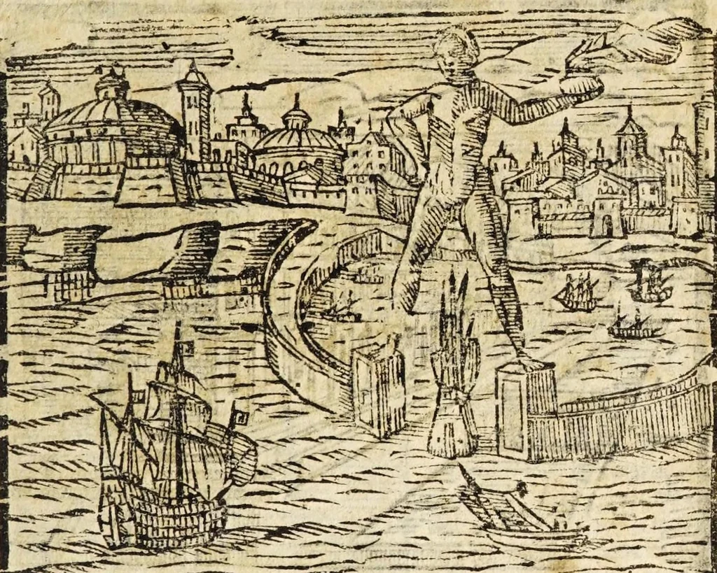 An illustration from Le cose merauigliose dell'alma città di Roma : doue si tratta delle chiese, stationi, reliquie corpi santi, che vi sono, e diuersi maritaggi di pouere zitelle, che si fanno : con la guida romana, che insegna facilmente à forastieri di ritrouare le cose più notabili di Roma : li nomi de' sommi pontefici, imperatori, & altri principi christiani, con le principali poste d'Italia : con aggiunta d'altre cose sacre da Clemente VIII, Paolo V, Vrbano VIII, Innocentio X & Alessandro VII : con le sette merauiglie del mondo, & altre cose notabili, 1666, leaf 113
