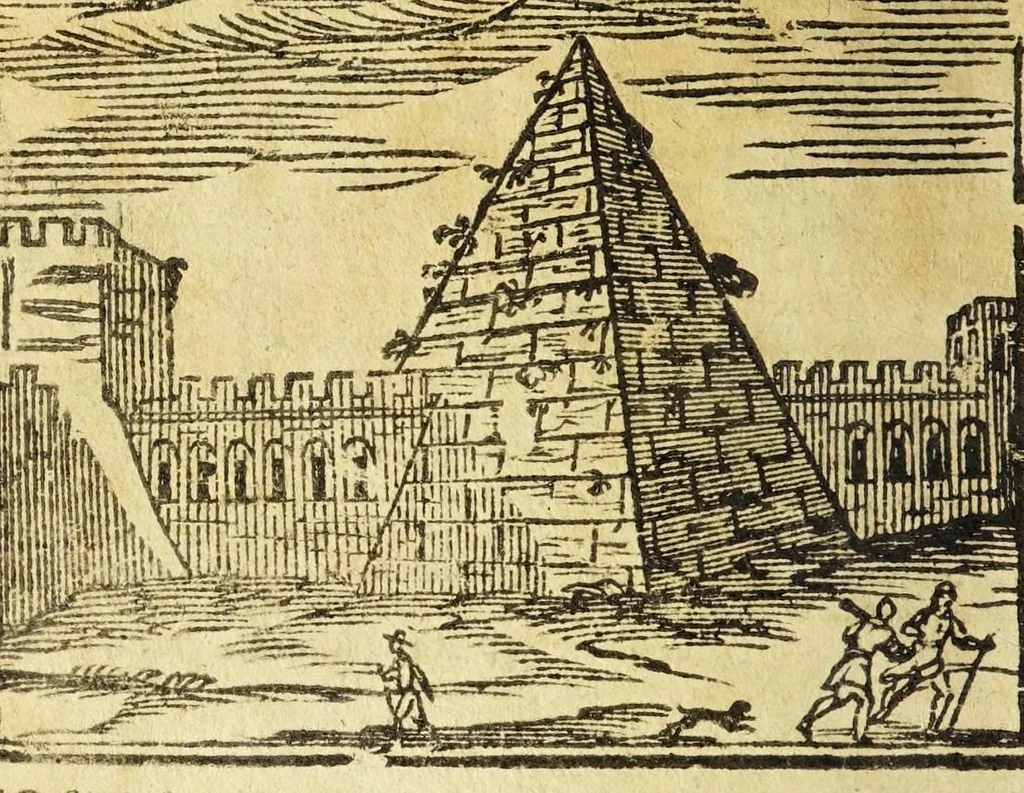 An illustration from Le cose merauigliose dell'alma città di Roma : doue si tratta delle chiese, stationi, reliquie corpi santi, che vi sono, e diuersi maritaggi di pouere zitelle, che si fanno : con la guida romana, che insegna facilmente à forastieri di ritrouare le cose più notabili di Roma : li nomi de' sommi pontefici, imperatori, & altri principi christiani, con le principali poste d'Italia : con aggiunta d'altre cose sacre da Clemente VIII, Paolo V, Vrbano VIII, Innocentio X & Alessandro VII : con le sette merauiglie del mondo, & altre cose notabili, 1666, leaf 24