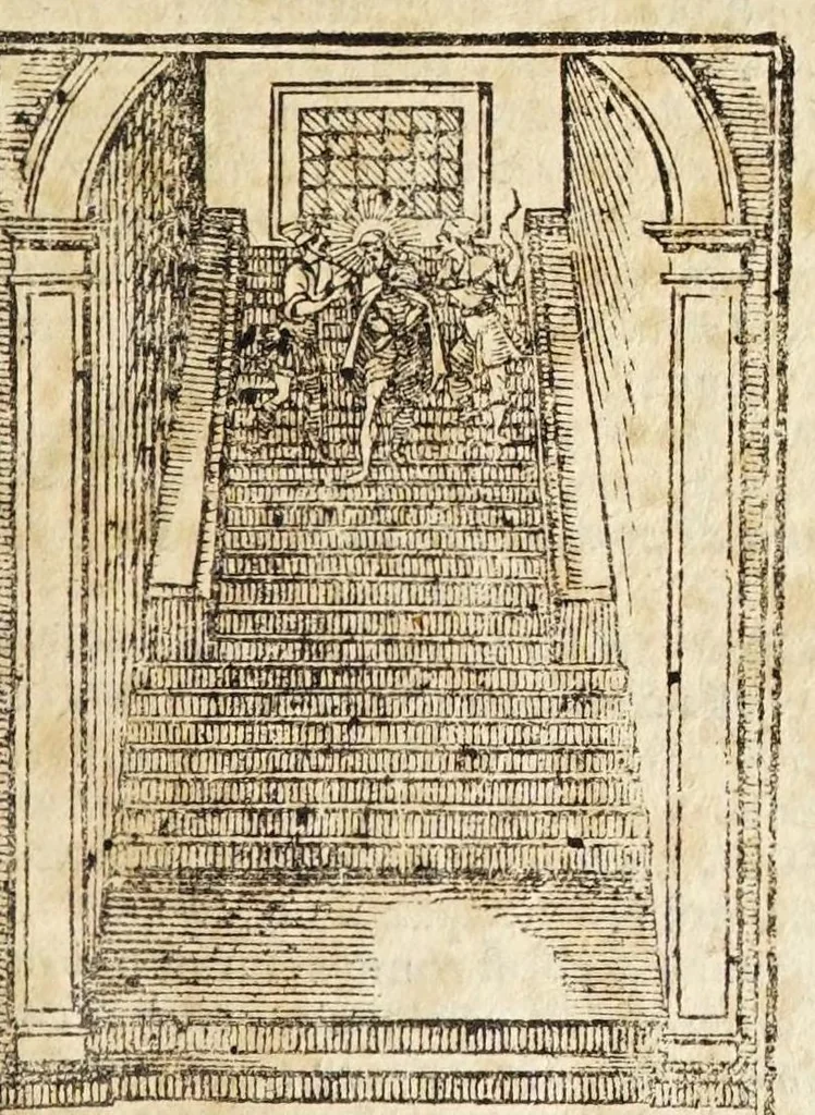 An illustration from Le cose merauigliose dell'alma città di Roma : doue si tratta delle chiese, stationi, reliquie corpi santi, che vi sono, e diuersi maritaggi di pouere zitelle, che si fanno : con la guida romana, che insegna facilmente à forastieri di ritrouare le cose più notabili di Roma : li nomi de' sommi pontefici, imperatori, & altri principi christiani, con le principali poste d'Italia : con aggiunta d'altre cose sacre da Clemente VIII, Paolo V, Vrbano VIII, Innocentio X & Alessandro VII : con le sette merauiglie del mondo, & altre cose notabili, 1666, leaf 9