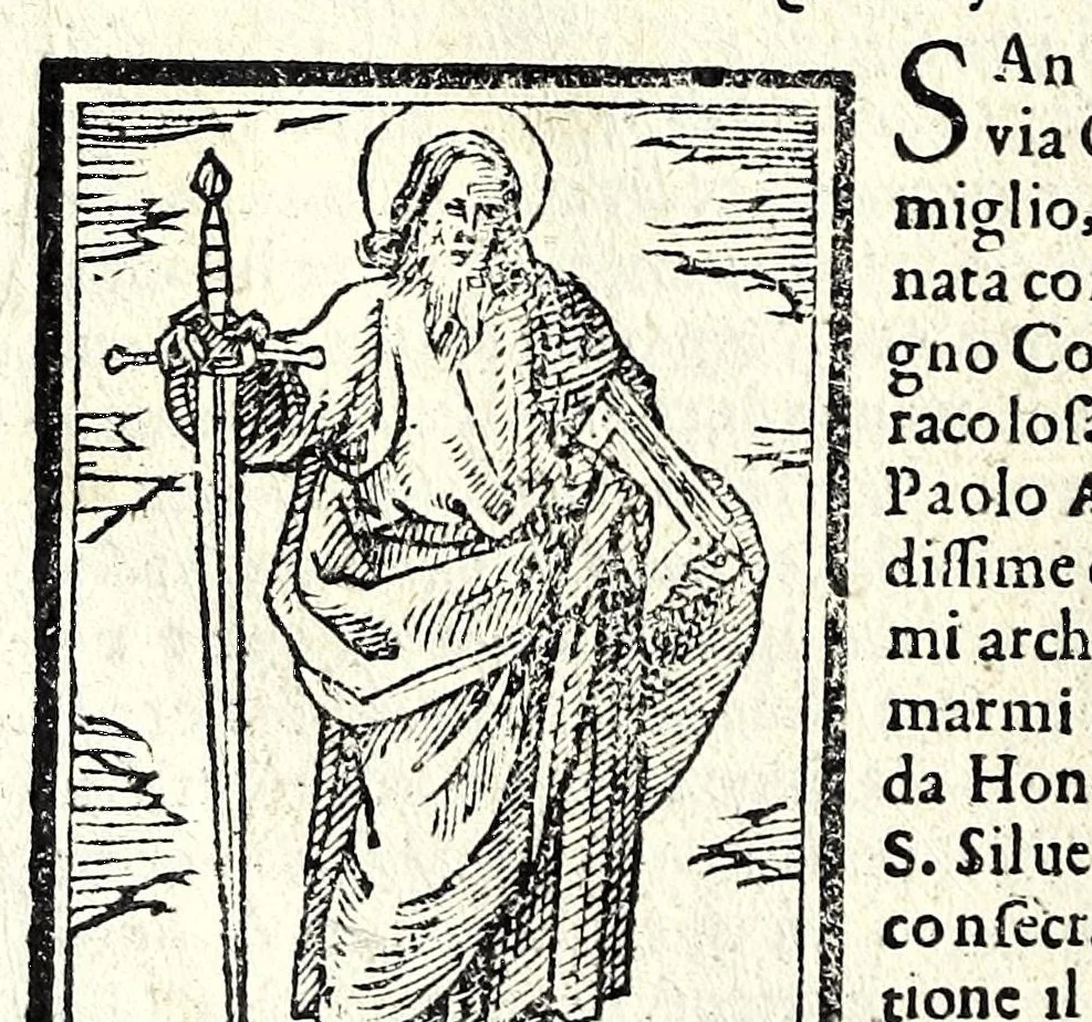 An illustration from Le cose meravigliose dell'alma città di Roma : dove si tratta delle chiese, stationi, & reliquie de'corpi santi, che vi sono : con vn trattato del modo d'acquistar l'indulgentie, la guida romana, che insegna facilmente à forastieri di ritrouare le più notabili cose di Roma : i nomi de'som. pontefici, imperatori, & altri principi christiani, et di novo corretto et ampliato con le cose notabili fatte da papa Sisto V, 1591, leaf 10