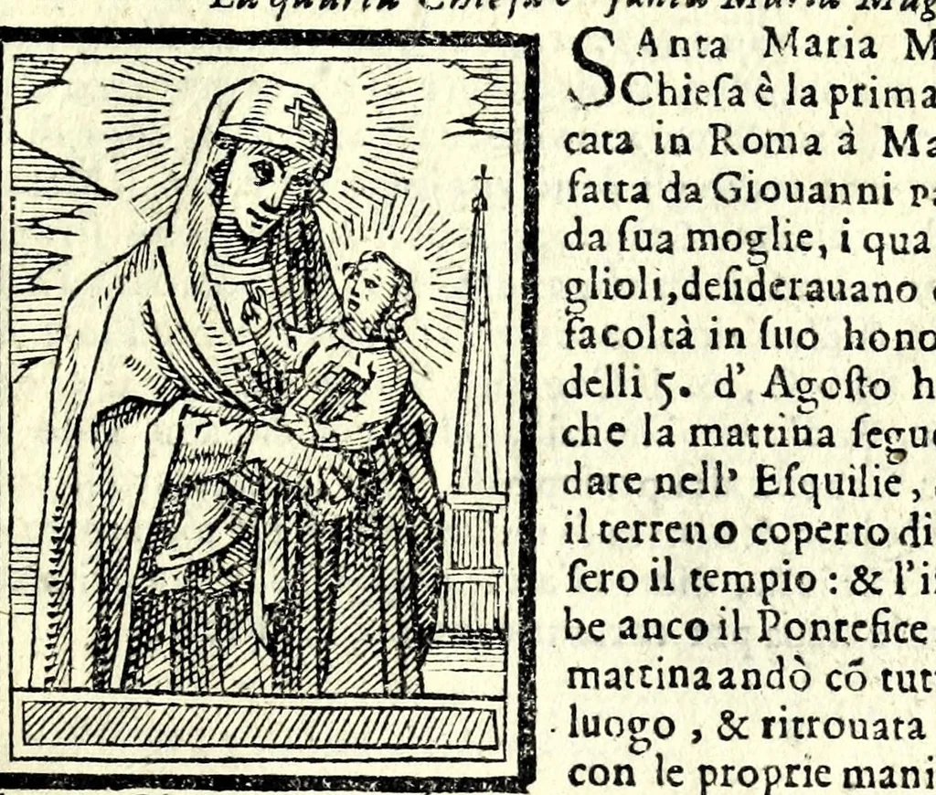 An illustration from Le cose meravigliose dell'alma città di Roma : dove si tratta delle chiese, stationi, & reliquie de'corpi santi, che vi sono : con vn trattato del modo d'acquistar l'indulgentie, la guida romana, che insegna facilmente à forastieri di ritrouare le più notabili cose di Roma : i nomi de'som. pontefici, imperatori, & altri principi christiani, et di novo corretto et ampliato con le cose notabili fatte da papa Sisto V, 1591, leaf 11