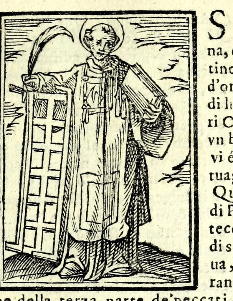 An illustration from Le cose meravigliose dell'alma città di Roma : dove si tratta delle chiese, stationi, & reliquie de'corpi santi, che vi sono : con vn trattato del modo d'acquistar l'indulgentie, la guida romana, che insegna facilmente à forastieri di ritrouare le più notabili cose di Roma : i nomi de'som. pontefici, imperatori, & altri principi christiani, et di novo corretto et ampliato con le cose notabili fatte da papa Sisto V, 1591, leaf 13