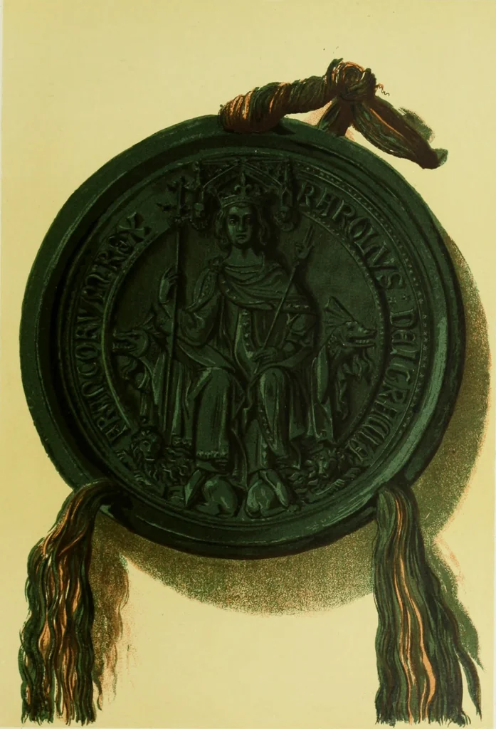 An illustration from Le Costume au Moyen âge d'après les sceaux ..., 1880, leaf 100