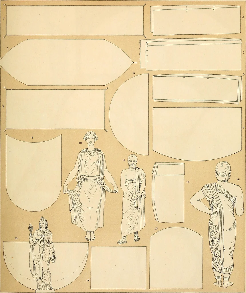 An illustration from Le costume historique. Cinq cents planches, trois cents en couleurs, or et argent, deux cents en camaieu. Types principaux du vêtement et de la parure, rapprochés de ceux de l'intérieur de l'habitation dans tous les temps et chez tous les peuples, avec de nombreux détails sur le mobilier, les armes, les objets usuels, les moyens de transport, etc, 1888, leaf 312