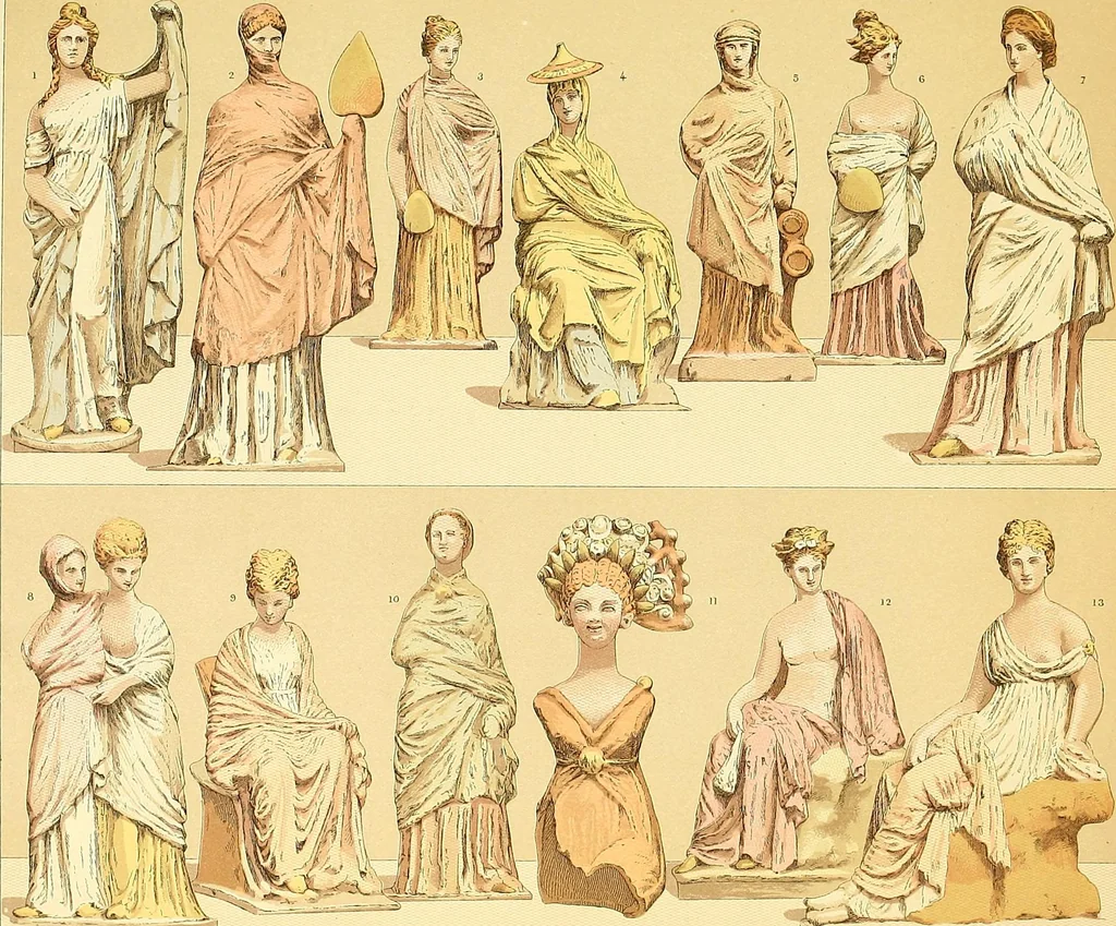 An illustration from Le costume historique. Cinq cents planches, trois cents en couleurs, or et argent, deux cents en camaieu. Types principaux du vêtement et de la parure, rapprochés de ceux de l'intérieur de l'habitation dans tous les temps et chez tous les peuples, avec de nombreux détails sur le mobilier, les armes, les objets usuels, les moyens de transport, etc, 1888, leaf 145