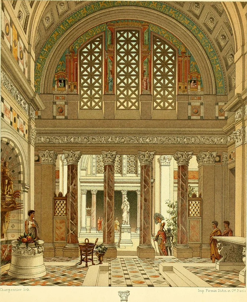 An illustration from Le costume historique. Cinq cents planches, trois cents en couleurs, or et argent, deux cents en camaieu. Types principaux du vêtement et de la parure, rapprochés de ceux de l'intérieur de l'habitation dans tous les temps et chez tous les peuples, avec de nombreux détails sur le mobilier, les armes, les objets usuels, les moyens de transport, etc, 1888, leaf 299