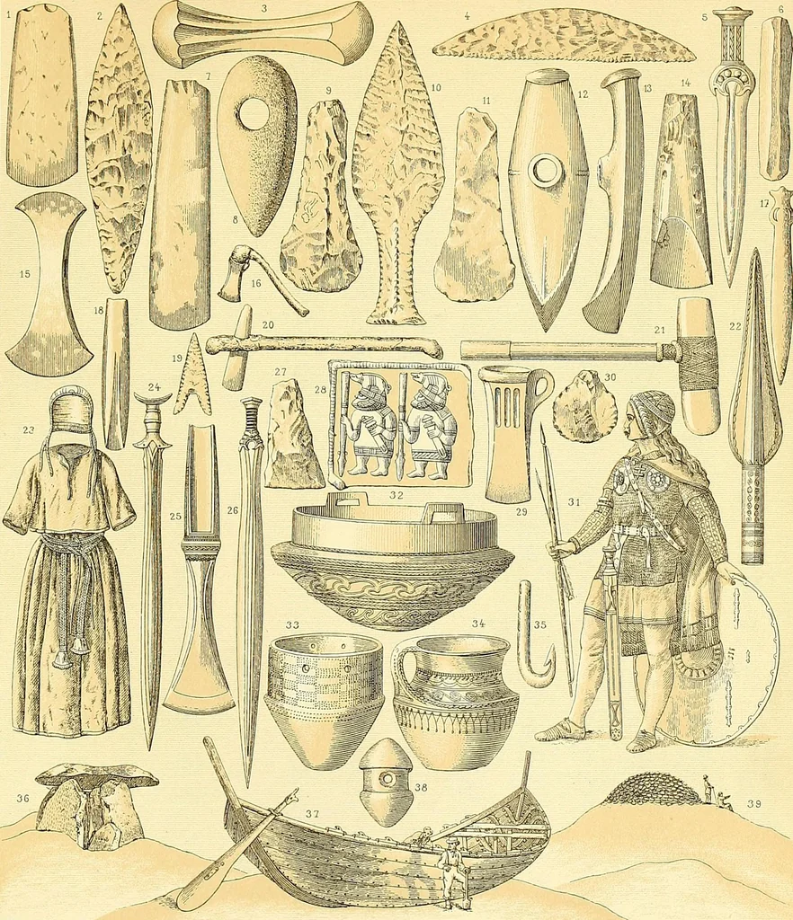 An illustration from Le costume historique. Cinq cents planches, trois cents en couleurs, or et argent, deux cents en camaieu. Types principaux du vêtement et de la parure, rapprochés de ceux de l'intérieur de l'habitation dans tous les temps et chez tous les peuples, avec de nombreux détails sur le mobilier, les armes, les objets usuels, les moyens de transport, etc, 1888, leaf 345