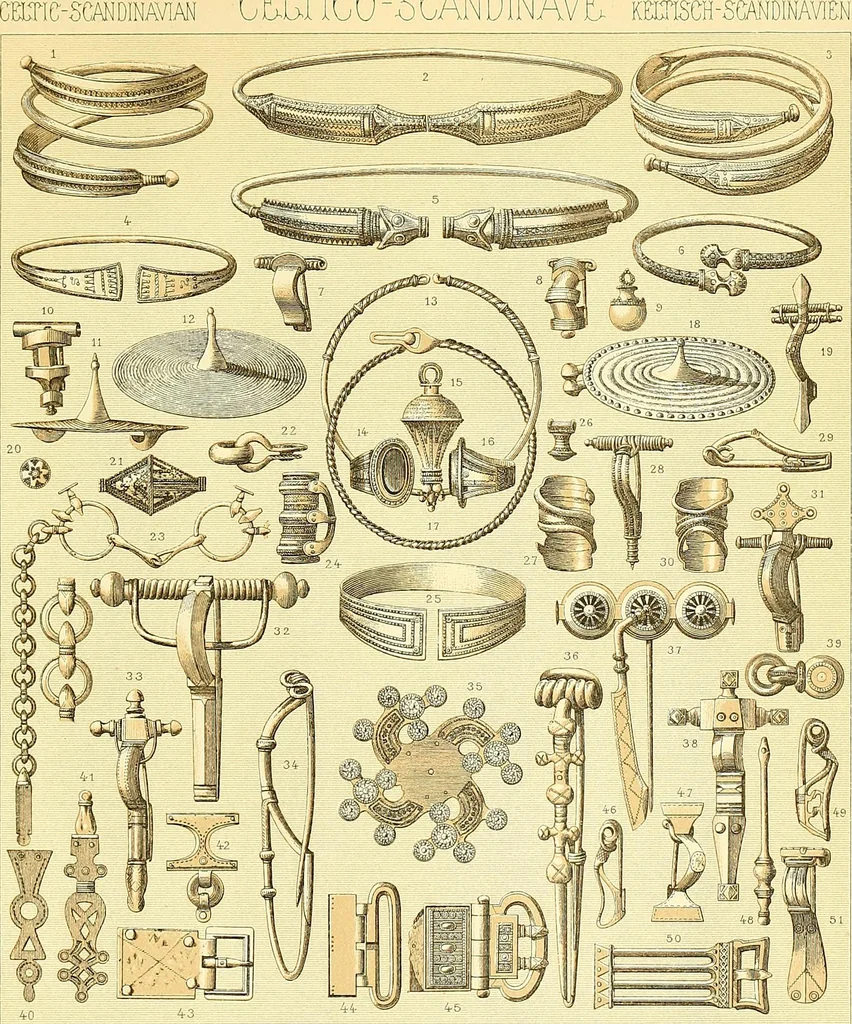 An illustration from Le costume historique. Cinq cents planches, trois cents en couleurs, or et argent, deux cents en camaieu. Types principaux du vêtement et de la parure, rapprochés de ceux de l'intérieur de l'habitation dans tous les temps et chez tous les peuples, avec de nombreux détails sur le mobilier, les armes, les objets usuels, les moyens de transport, etc, 1888, leaf 363