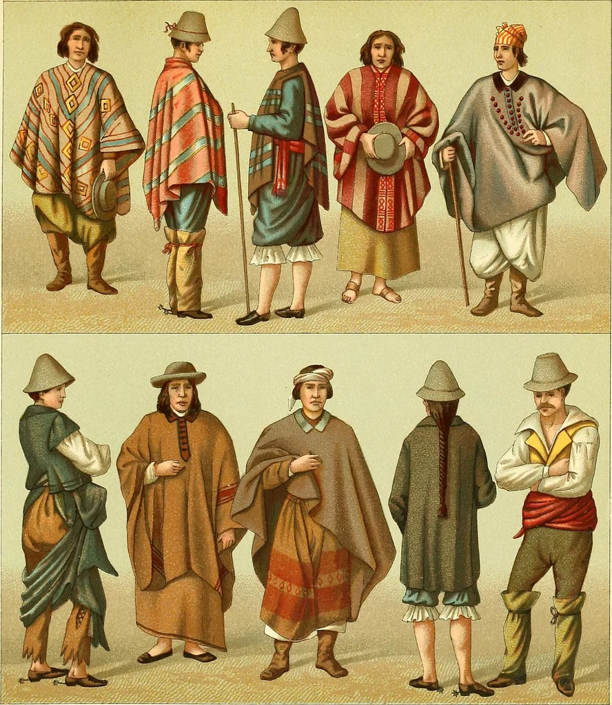 An illustration from Le costume historique. Cinq cents planches, trois cents en couleurs, or et argent, deux cents en camaieu. Types principaux du vêtement et de la parure, rapprochés de ceux de l'intérieur de l'habitation dans tous les temps et chez tous les peuples, avec de nombreux détails sur le mobilier, les armes, les objets usuels, les moyens de transport, etc, 1888, leaf 557