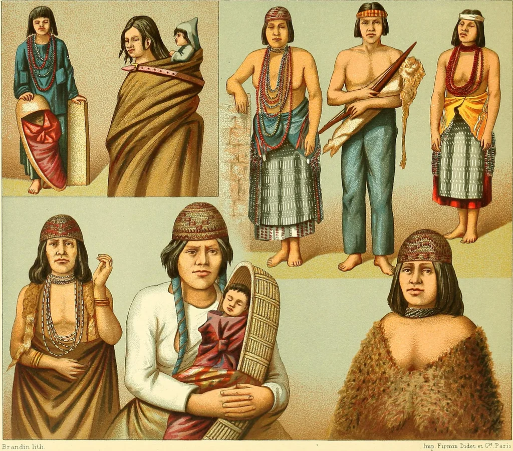 An illustration from Le costume historique. Cinq cents planches, trois cents en couleurs, or et argent, deux cents en camaieu. Types principaux du vêtement et de la parure, rapprochés de ceux de l'intérieur de l'habitation dans tous les temps et chez tous les peuples, avec de nombreux détails sur le mobilier, les armes, les objets usuels, les moyens de transport, etc, 1888, leaf 581