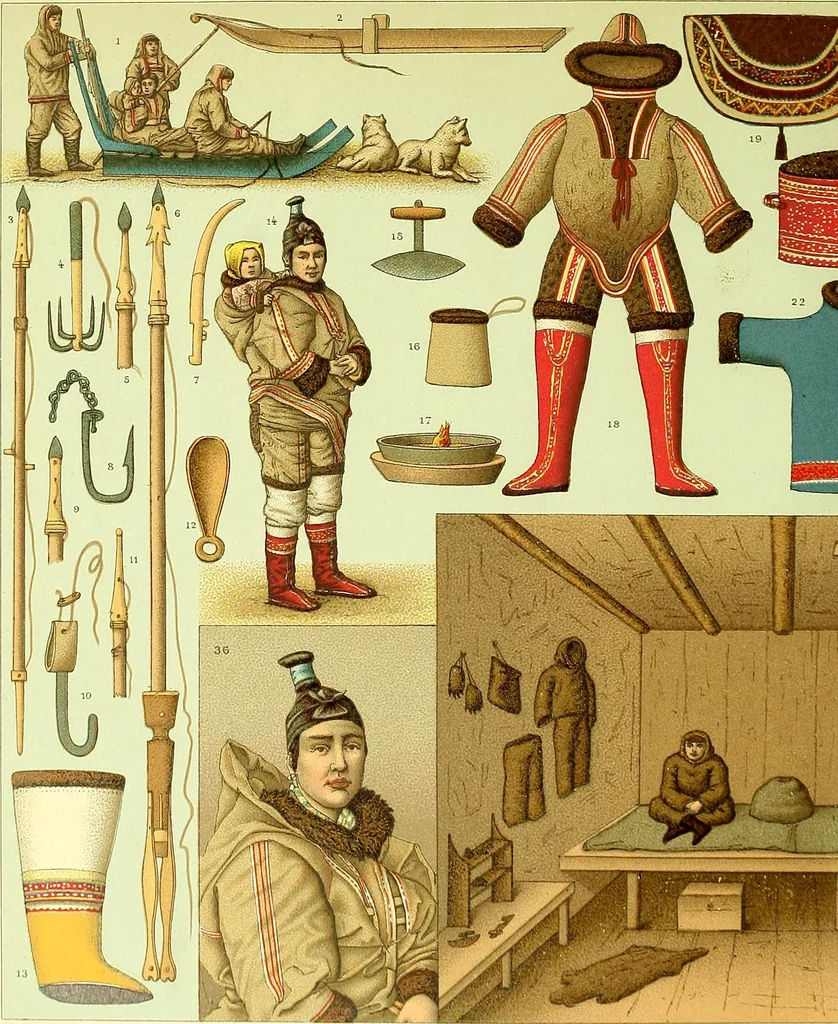 An illustration from Le costume historique. Cinq cents planches, trois cents en couleurs, or et argent, deux cents en camaieu. Types principaux du vêtement et de la parure, rapprochés de ceux de l'intérieur de l'habitation dans tous les temps et chez tous les peuples, avec de nombreux détails sur le mobilier, les armes, les objets usuels, les moyens de transport, etc, 1888, leaf 588