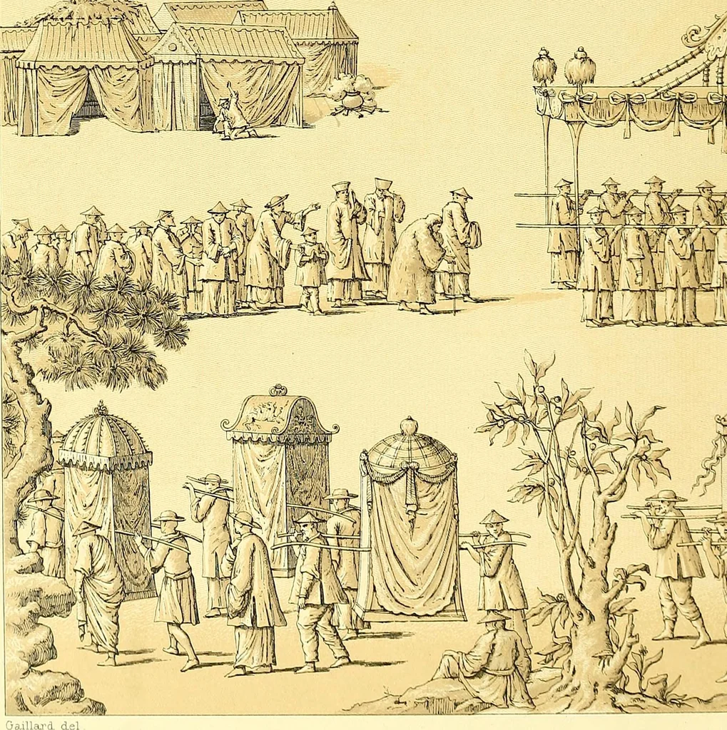 An illustration from Le costume historique. Cinq cents planches, trois cents en couleurs, or et argent, deux cents en camaieu. Types principaux du vêtement et de la parure, rapprochés de ceux de l'intérieur de l'habitation dans tous les temps et chez tous les peuples, avec de nombreux détails sur le mobilier, les armes, les objets usuels, les moyens de transport, etc, 1888, leaf 642