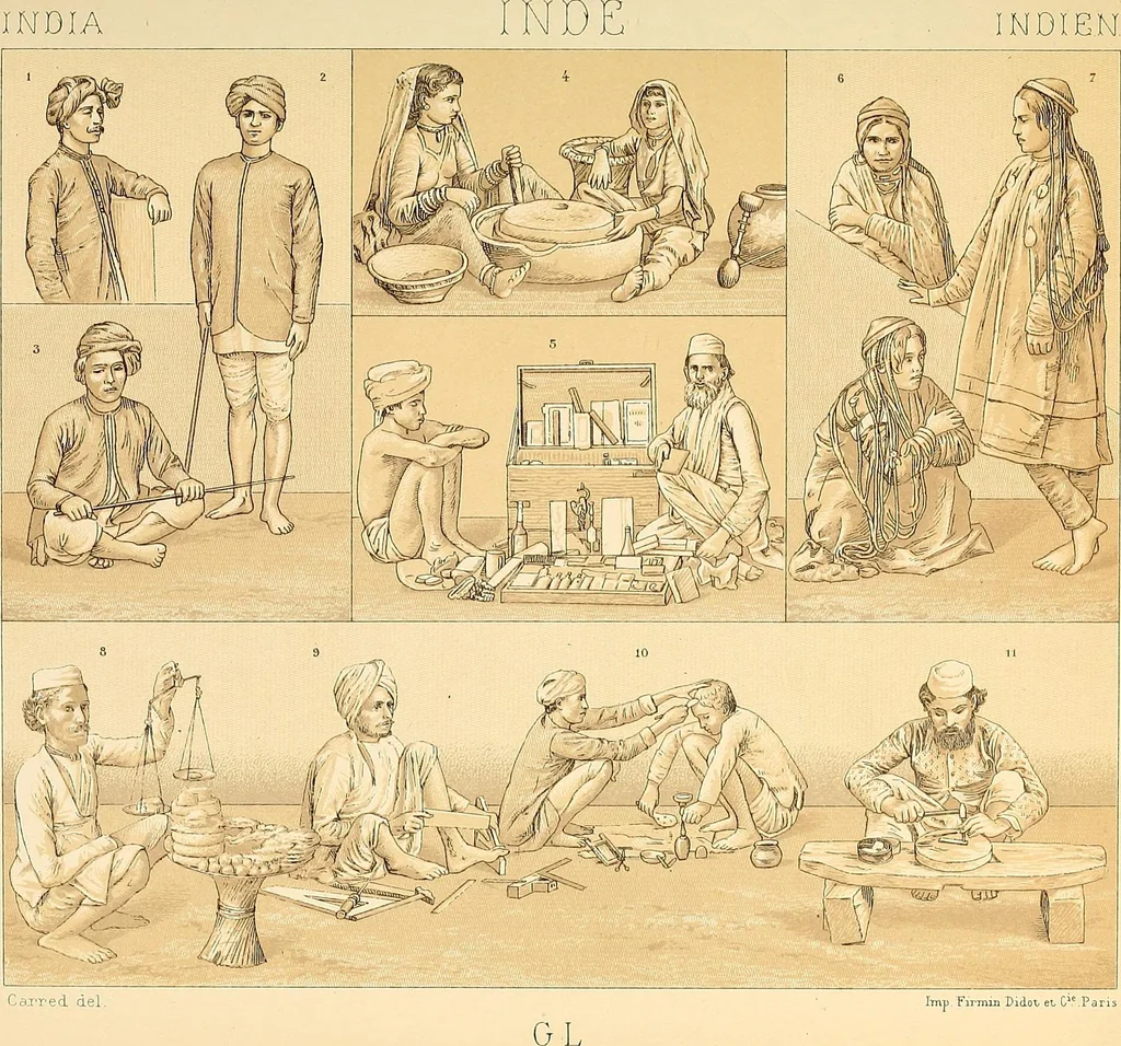 An illustration from Le costume historique. Cinq cents planches, trois cents en couleurs, or et argent, deux cents en camaieu. Types principaux du vêtement et de la parure, rapprochés de ceux de l'intérieur de l'habitation dans tous les temps et chez tous les peuples, avec de nombreux détails sur le mobilier, les armes, les objets usuels, les moyens de transport, etc, 1888, leaf 146