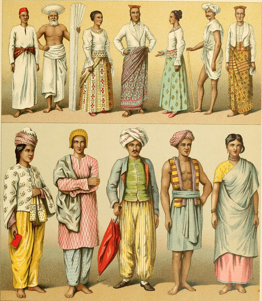 An illustration from Le costume historique. Cinq cents planches, trois cents en couleurs, or et argent, deux cents en camaieu. Types principaux du vêtement et de la parure, rapprochés de ceux de l'intérieur de l'habitation dans tous les temps et chez tous les peuples, avec de nombreux détails sur le mobilier, les armes, les objets usuels, les moyens de transport, etc, 1888, leaf 162