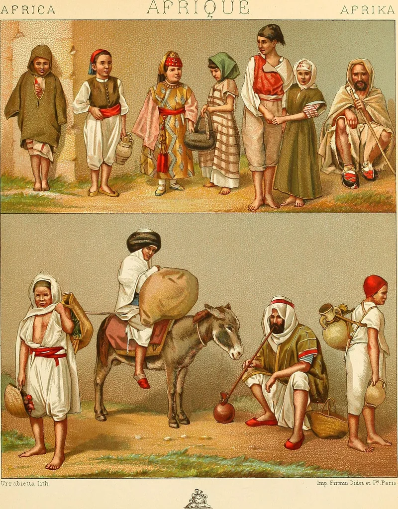 An illustration from Le costume historique. Cinq cents planches, trois cents en couleurs, or et argent, deux cents en camaieu. Types principaux du vêtement et de la parure, rapprochés de ceux de l'intérieur de l'habitation dans tous les temps et chez tous les peuples, avec de nombreux détails sur le mobilier, les armes, les objets usuels, les moyens de transport, etc, 1888, leaf 286