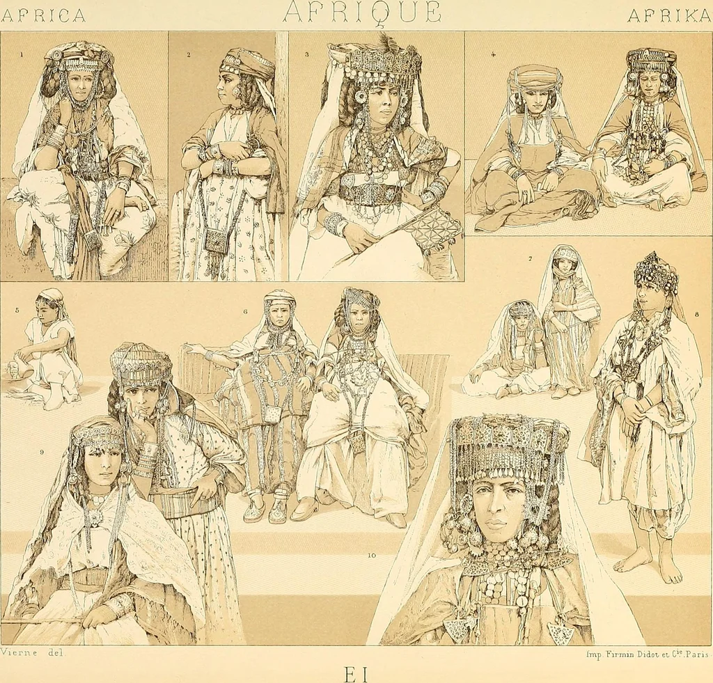 An illustration from Le costume historique. Cinq cents planches, trois cents en couleurs, or et argent, deux cents en camaieu. Types principaux du vêtement et de la parure, rapprochés de ceux de l'intérieur de l'habitation dans tous les temps et chez tous les peuples, avec de nombreux détails sur le mobilier, les armes, les objets usuels, les moyens de transport, etc, 1888, leaf 314