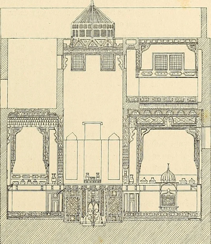An illustration from Le costume historique. Cinq cents planches, trois cents en couleurs, or et argent, deux cents en camaieu. Types principaux du vêtement et de la parure, rapprochés de ceux de l'intérieur de l'habitation dans tous les temps et chez tous les peuples, avec de nombreux détails sur le mobilier, les armes, les objets usuels, les moyens de transport, etc, 1888, leaf 322