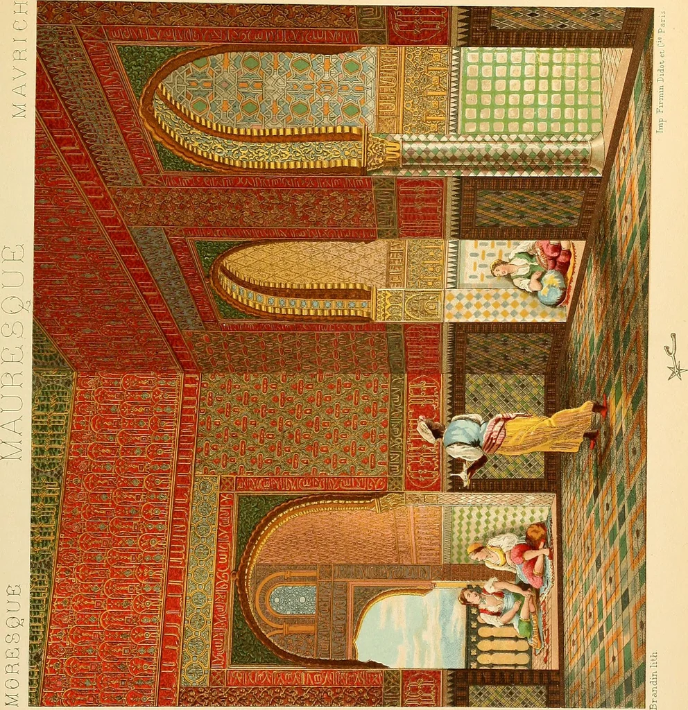 An illustration from Le costume historique. Cinq cents planches, trois cents en couleurs, or et argent, deux cents en camaieu. Types principaux du vêtement et de la parure, rapprochés de ceux de l'intérieur de l'habitation dans tous les temps et chez tous les peuples, avec de nombreux détails sur le mobilier, les armes, les objets usuels, les moyens de transport, etc, 1888, leaf 324