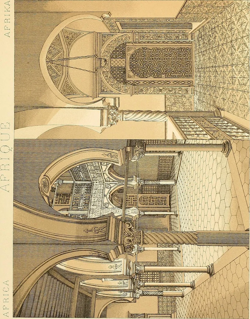 An illustration from Le costume historique. Cinq cents planches, trois cents en couleurs, or et argent, deux cents en camaieu. Types principaux du vêtement et de la parure, rapprochés de ceux de l'intérieur de l'habitation dans tous les temps et chez tous les peuples, avec de nombreux détails sur le mobilier, les armes, les objets usuels, les moyens de transport, etc, 1888, leaf 328