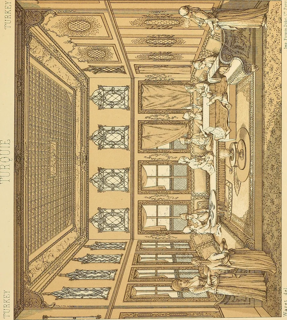 An illustration from Le costume historique. Cinq cents planches, trois cents en couleurs, or et argent, deux cents en camaieu. Types principaux du vêtement et de la parure, rapprochés de ceux de l'intérieur de l'habitation dans tous les temps et chez tous les peuples, avec de nombreux détails sur le mobilier, les armes, les objets usuels, les moyens de transport, etc, 1888, leaf 342