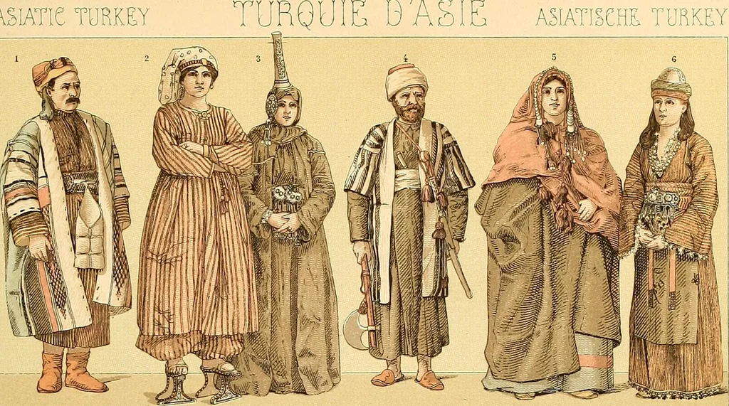 An illustration from Le costume historique. Cinq cents planches, trois cents en couleurs, or et argent, deux cents en camaieu. Types principaux du vêtement et de la parure, rapprochés de ceux de l'intérieur de l'habitation dans tous les temps et chez tous les peuples, avec de nombreux détails sur le mobilier, les armes, les objets usuels, les moyens de transport, etc, 1888, leaf 382