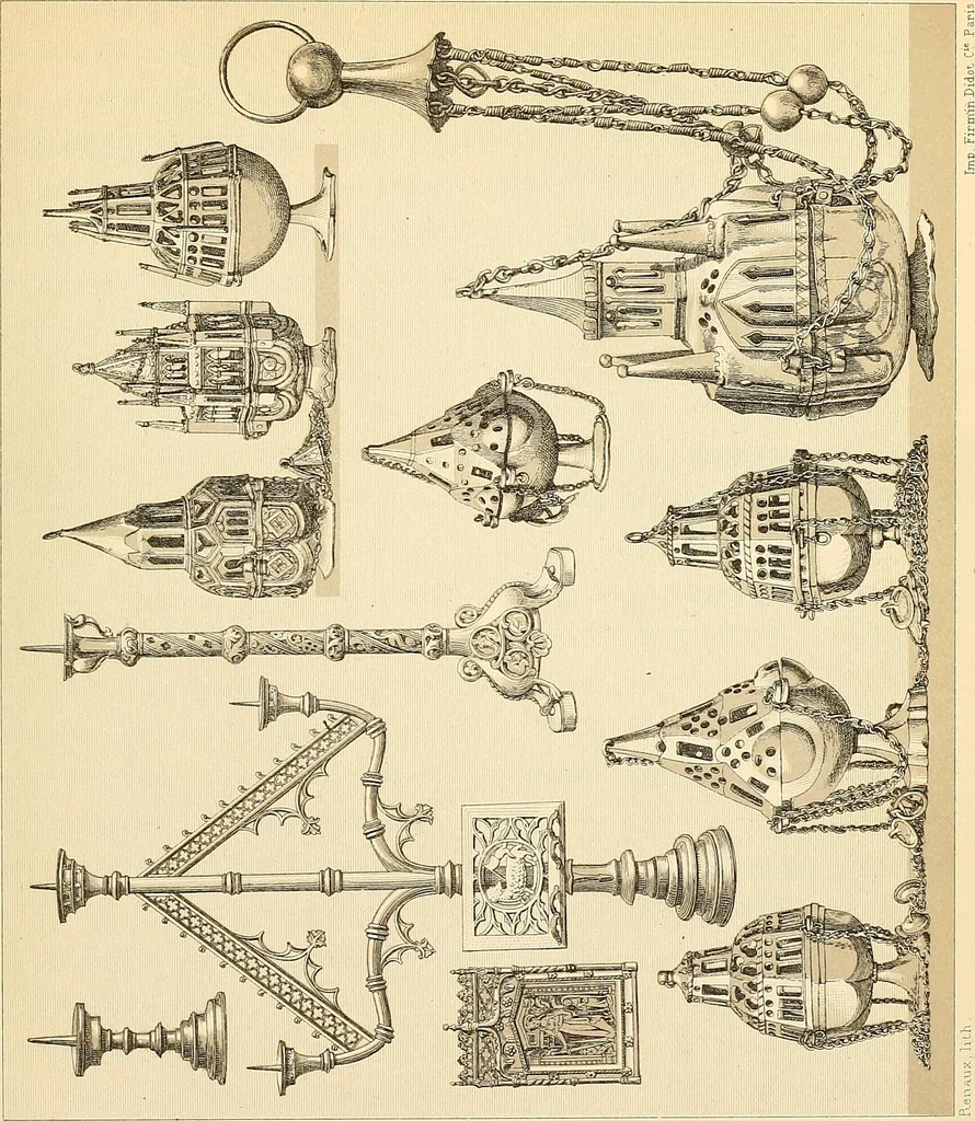 An illustration from Le costume historique. Cinq cents planches, trois cents en couleurs, or et argent, deux cents en camaieu. Types principaux du vêtement et de la parure, rapprochés de ceux de l'intérieur de l'habitation dans tous les temps et chez tous les peuples, avec de nombreux détails sur le mobilier, les armes, les objets usuels, les moyens de transport, etc, 1888, leaf 478