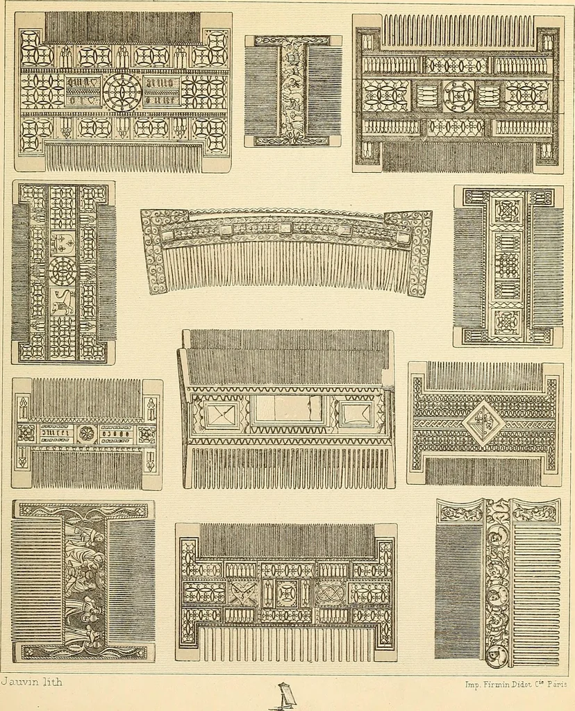 An illustration from Le costume historique. Cinq cents planches, trois cents en couleurs, or et argent, deux cents en camaieu. Types principaux du vêtement et de la parure, rapprochés de ceux de l'intérieur de l'habitation dans tous les temps et chez tous les peuples, avec de nombreux détails sur le mobilier, les armes, les objets usuels, les moyens de transport, etc, 1888, leaf 160