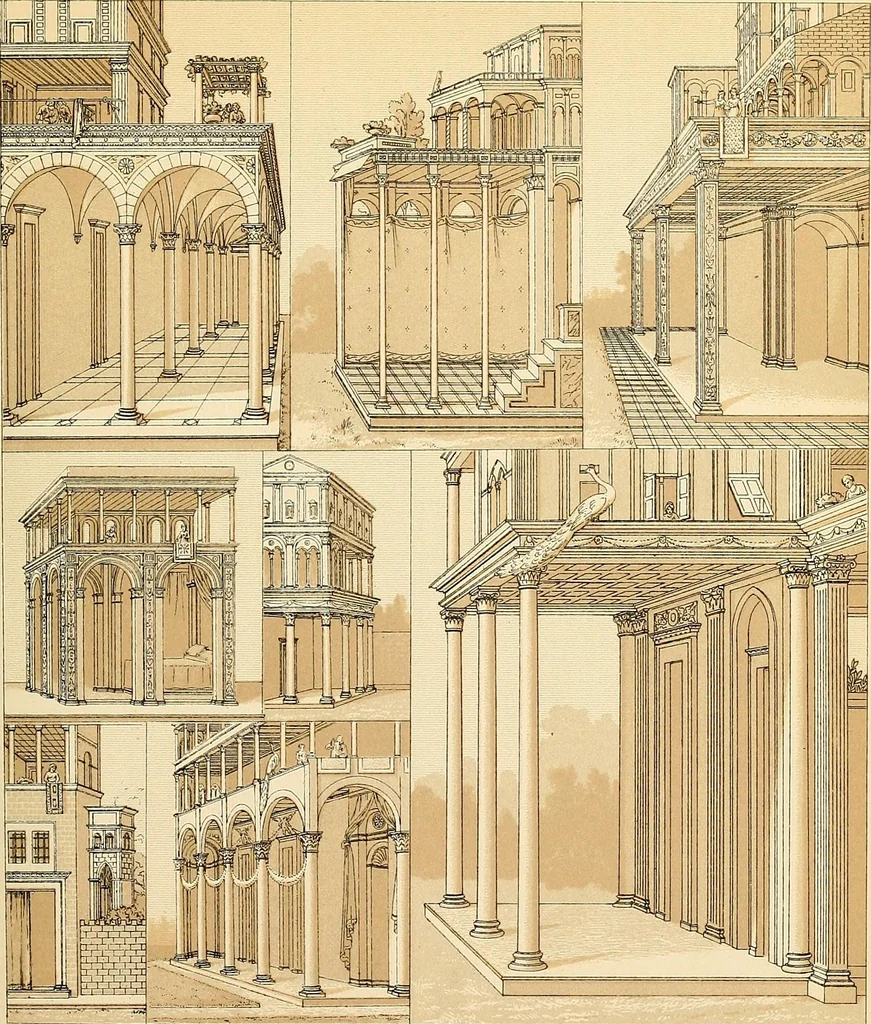 An illustration from Le costume historique. Cinq cents planches, trois cents en couleurs, or et argent, deux cents en camaieu. Types principaux du vêtement et de la parure, rapprochés de ceux de l'intérieur de l'habitation dans tous les temps et chez tous les peuples, avec de nombreux détails sur le mobilier, les armes, les objets usuels, les moyens de transport, etc, 1888, leaf 230
