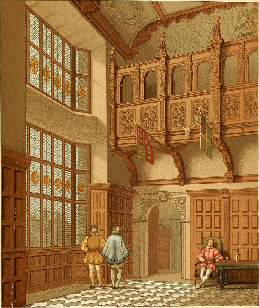 An illustration from Le costume historique. Cinq cents planches, trois cents en couleurs, or et argent, deux cents en camaieu. Types principaux du vêtement et de la parure, rapprochés de ceux de l'intérieur de l'habitation dans tous les temps et chez tous les peuples, avec de nombreux détails sur le mobilier, les armes, les objets usuels, les moyens de transport, etc, 1888, leaf 528