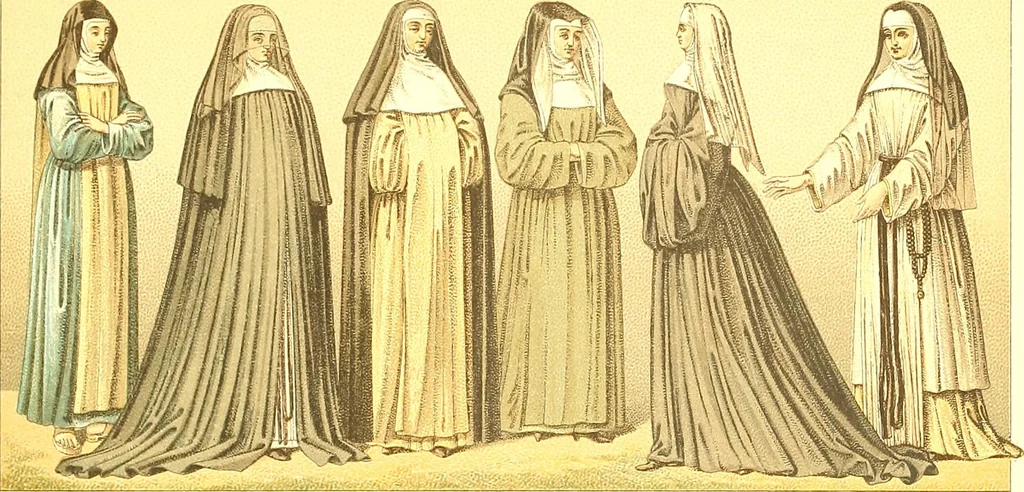 An illustration from Le costume historique. Cinq cents planches, trois cents en couleurs, or et argent, deux cents en camaieu. Types principaux du vêtement et de la parure, rapprochés de ceux de l'intérieur de l'habitation dans tous les temps et chez tous les peuples, avec de nombreux détails sur le mobilier, les armes, les objets usuels, les moyens de transport, etc, 1888, leaf 156