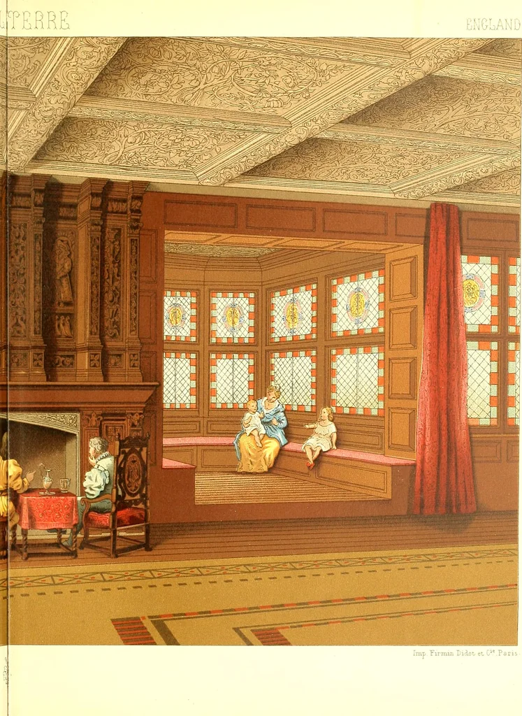 An illustration from Le costume historique. Cinq cents planches, trois cents en couleurs, or et argent, deux cents en camaieu. Types principaux du vêtement et de la parure, rapprochés de ceux de l'intérieur de l'habitation dans tous les temps et chez tous les peuples, avec de nombreux détails sur le mobilier, les armes, les objets usuels, les moyens de transport, etc, 1888, leaf 16