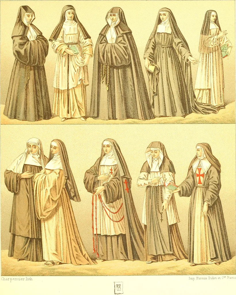 An illustration from Le costume historique. Cinq cents planches, trois cents en couleurs, or et argent, deux cents en camaieu. Types principaux du vêtement et de la parure, rapprochés de ceux de l'intérieur de l'habitation dans tous les temps et chez tous les peuples, avec de nombreux détails sur le mobilier, les armes, les objets usuels, les moyens de transport, etc, 1888, leaf 160