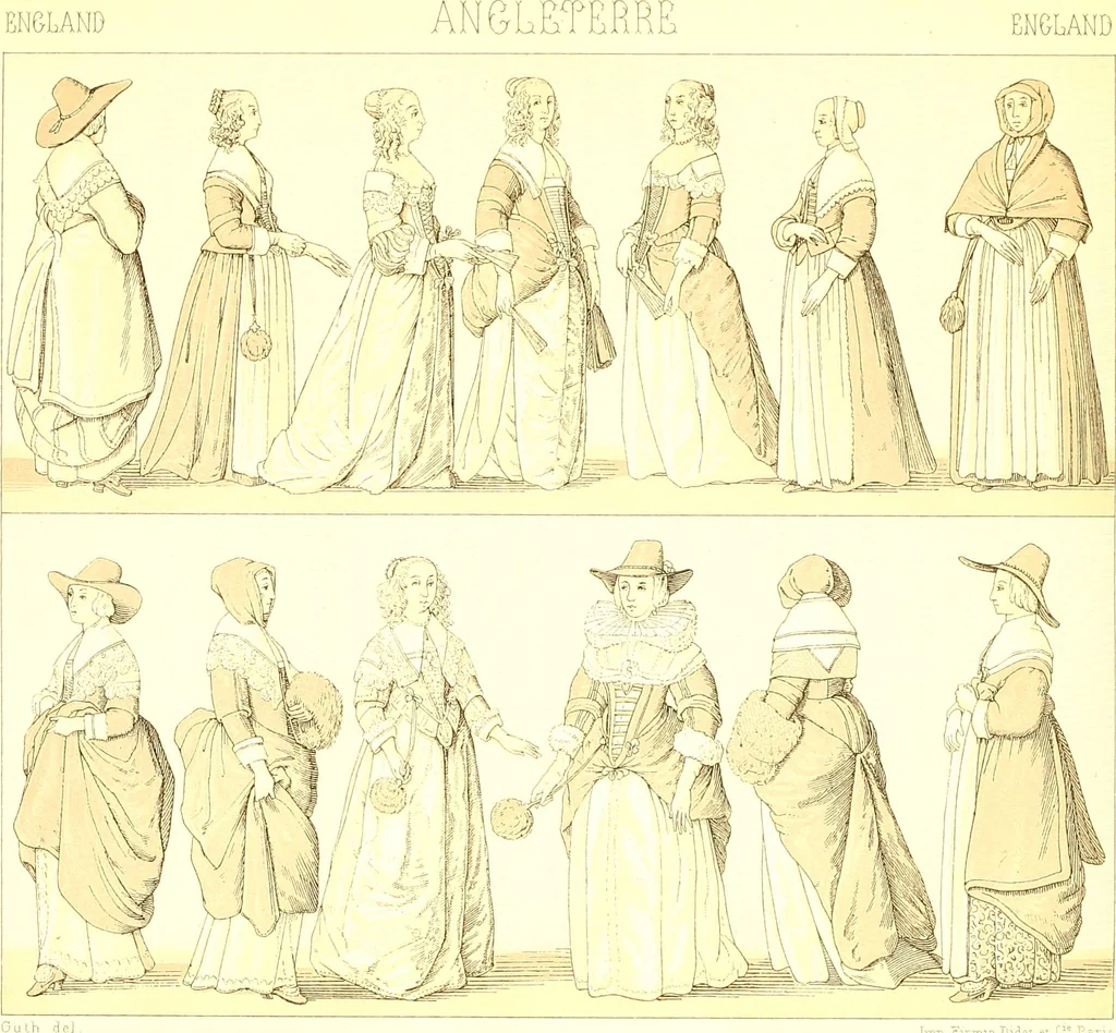 An illustration from Le costume historique. Cinq cents planches, trois cents en couleurs, or et argent, deux cents en camaieu. Types principaux du vêtement et de la parure, rapprochés de ceux de l'intérieur de l'habitation dans tous les temps et chez tous les peuples, avec de nombreux détails sur le mobilier, les armes, les objets usuels, les moyens de transport, etc, 1888, leaf 170