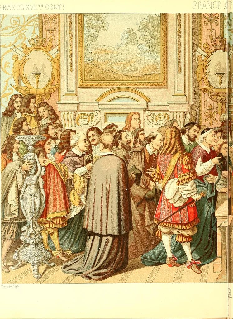 An illustration from Le costume historique. Cinq cents planches, trois cents en couleurs, or et argent, deux cents en camaieu. Types principaux du vêtement et de la parure, rapprochés de ceux de l'intérieur de l'habitation dans tous les temps et chez tous les peuples, avec de nombreux détails sur le mobilier, les armes, les objets usuels, les moyens de transport, etc, 1888, leaf 205