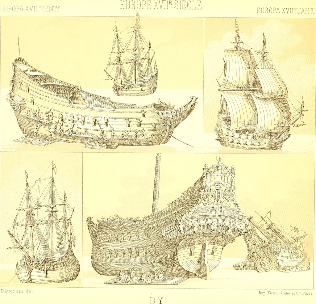 An illustration from Le costume historique. Cinq cents planches, trois cents en couleurs, or et argent, deux cents en camaieu. Types principaux du vêtement et de la parure, rapprochés de ceux de l'intérieur de l'habitation dans tous les temps et chez tous les peuples, avec de nombreux détails sur le mobilier, les armes, les objets usuels, les moyens de transport, etc, 1888, leaf 230