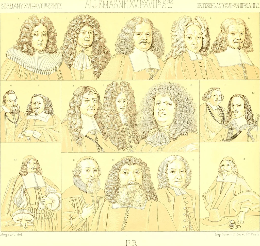 An illustration from Le costume historique. Cinq cents planches, trois cents en couleurs, or et argent, deux cents en camaieu. Types principaux du vêtement et de la parure, rapprochés de ceux de l'intérieur de l'habitation dans tous les temps et chez tous les peuples, avec de nombreux détails sur le mobilier, les armes, les objets usuels, les moyens de transport, etc, 1888, leaf 286