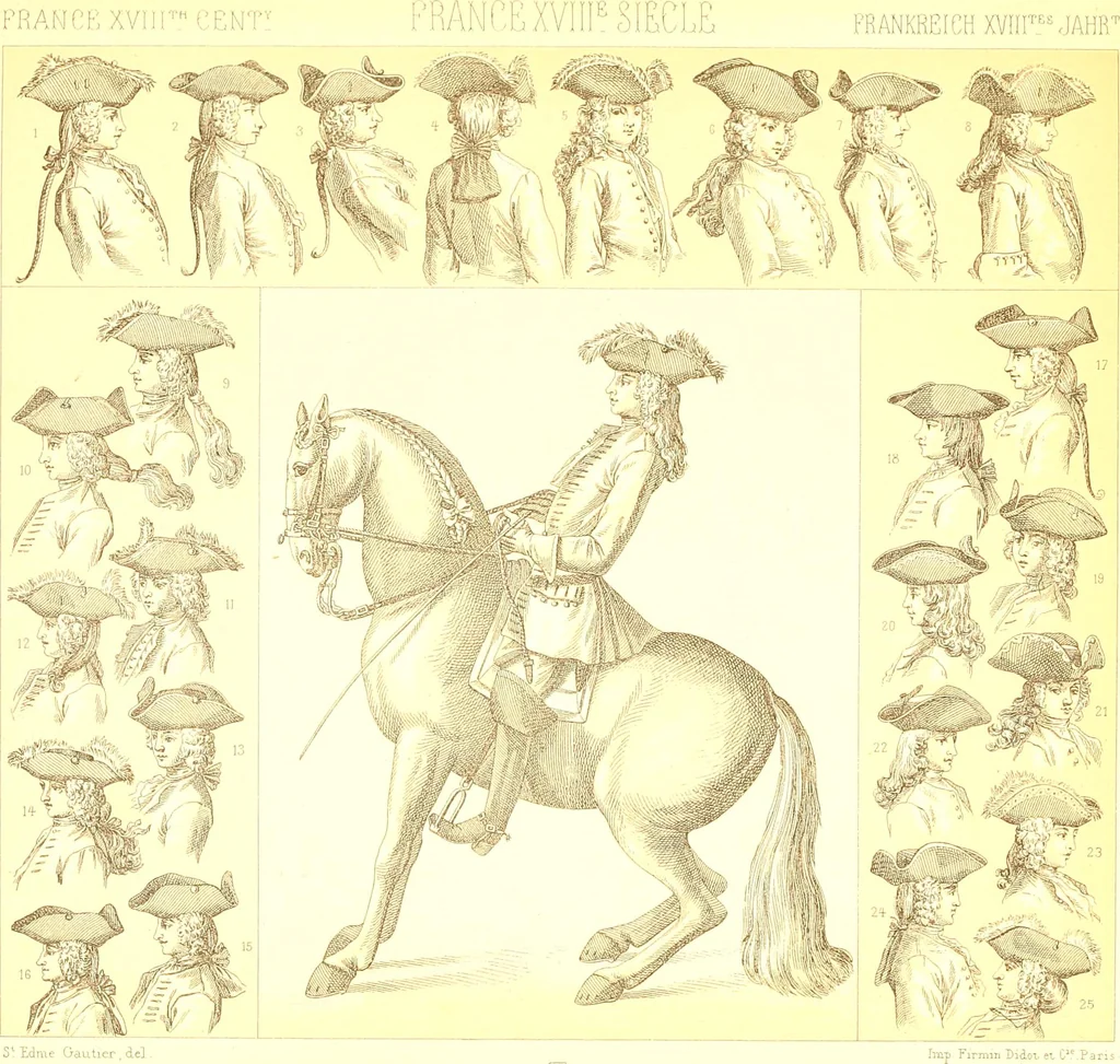 An illustration from Le costume historique. Cinq cents planches, trois cents en couleurs, or et argent, deux cents en camaieu. Types principaux du vêtement et de la parure, rapprochés de ceux de l'intérieur de l'habitation dans tous les temps et chez tous les peuples, avec de nombreux détails sur le mobilier, les armes, les objets usuels, les moyens de transport, etc, 1888, leaf 310
