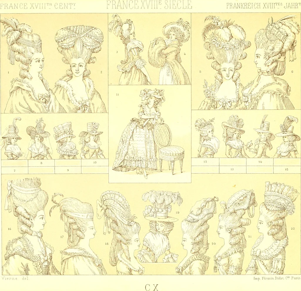 An illustration from Le costume historique. Cinq cents planches, trois cents en couleurs, or et argent, deux cents en camaieu. Types principaux du vêtement et de la parure, rapprochés de ceux de l'intérieur de l'habitation dans tous les temps et chez tous les peuples, avec de nombreux détails sur le mobilier, les armes, les objets usuels, les moyens de transport, etc, 1888, leaf 430