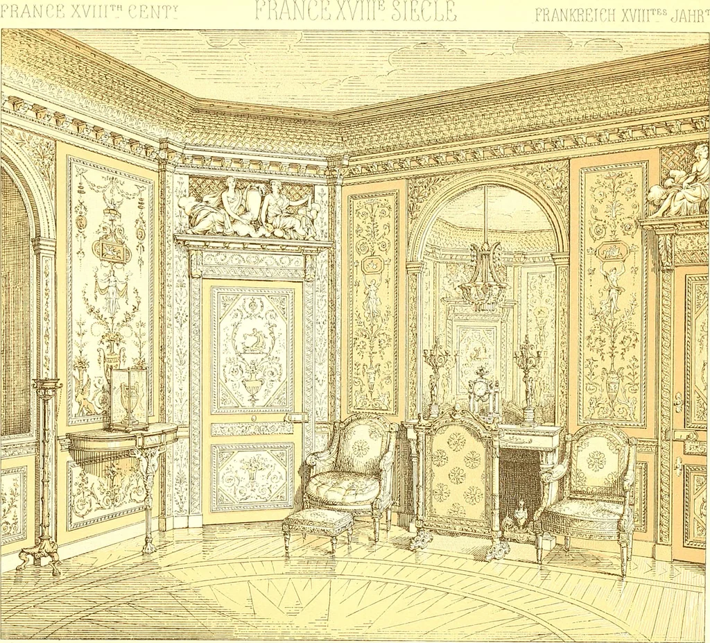 An illustration from Le costume historique. Cinq cents planches, trois cents en couleurs, or et argent, deux cents en camaieu. Types principaux du vêtement et de la parure, rapprochés de ceux de l'intérieur de l'habitation dans tous les temps et chez tous les peuples, avec de nombreux détails sur le mobilier, les armes, les objets usuels, les moyens de transport, etc, 1888, leaf 460