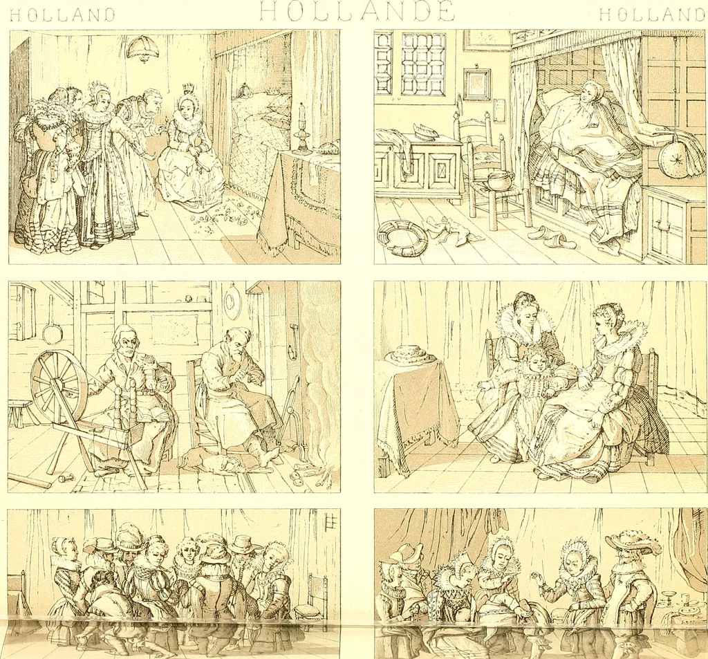 An illustration from Le costume historique. Cinq cents planches, trois cents en couleurs, or et argent, deux cents en camaieu. Types principaux du vêtement et de la parure, rapprochés de ceux de l'intérieur de l'habitation dans tous les temps et chez tous les peuples, avec de nombreux détails sur le mobilier, les armes, les objets usuels, les moyens de transport, etc, 1888, leaf 79