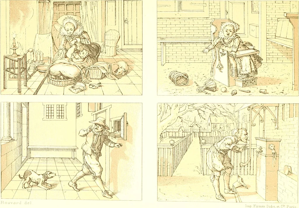 An illustration from Le costume historique. Cinq cents planches, trois cents en couleurs, or et argent, deux cents en camaieu. Types principaux du vêtement et de la parure, rapprochés de ceux de l'intérieur de l'habitation dans tous les temps et chez tous les peuples, avec de nombreux détails sur le mobilier, les armes, les objets usuels, les moyens de transport, etc, 1888, leaf 80
